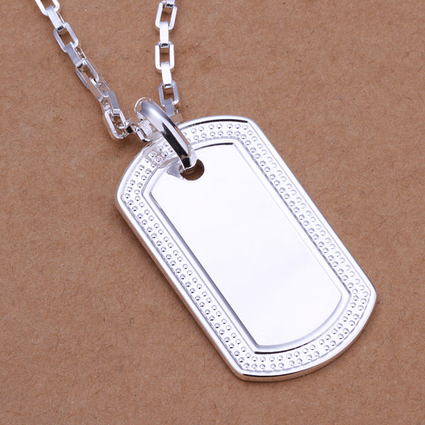 Silver Medal Plate Tag Necklace