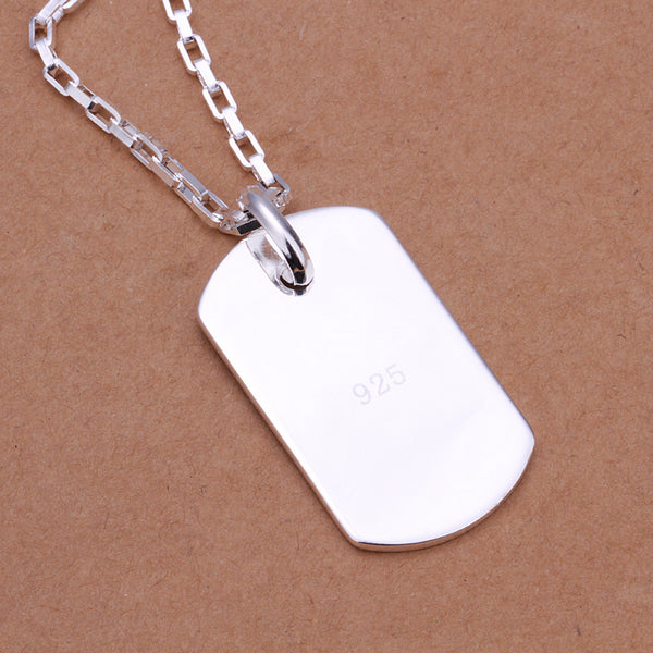 Silver Medal Plate Tag Necklace