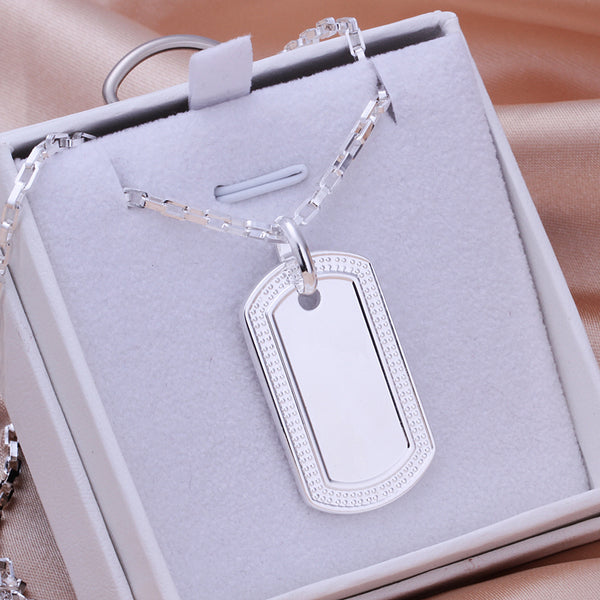 Silver Medal Plate Tag Necklace