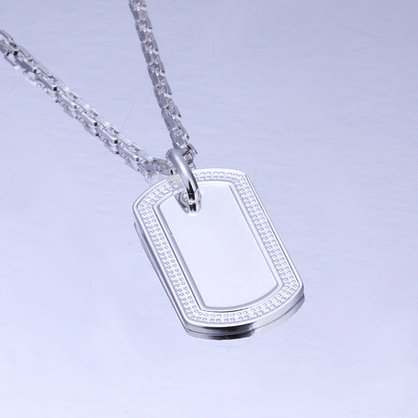 Silver Medal Plate Tag Necklace