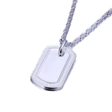 Silver Medal Plate Tag Necklace