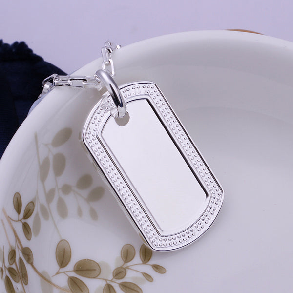Silver Medal Plate Tag Necklace