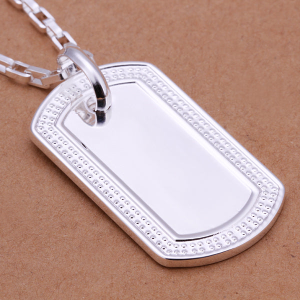 Silver Medal Plate Tag Necklace
