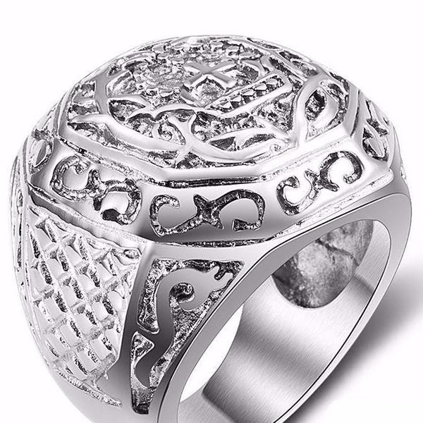 Carved Cross Crown Ring For Men